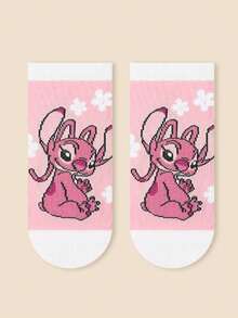 Disney 1/5/10 Pairs Socks For Kids, Spring & Summer, Playful & Cute Cartoon Ice Cream Stitch/Angel Pattern Decor, Minimalist Fashion Casual Short Socks, Skin-Friendly Soft Comfortable Breathable Sports Socks, Suitable For Daily Wear, Holiday Gifts, Traveling, Back To School, Random Color & Style - Multicolor - View 4