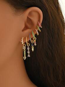 7件套欧美时尚水滴耳环，简约立方氧化锆圈形耳环，女士奢华优雅耳环 - 彩色 - 查看 1