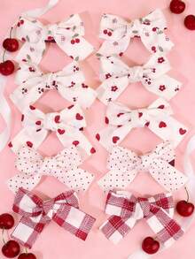 Set de 10 piezas Pasadores de pelo con flores de cerezo para niñas, pasadores de pelo con lunares blancos de poliéster, pasadores de pelo con flores en forma de corazón adecuados para uso diario en primavera, lindos pasadores de pelo a cuadros adecuados para adolescentes, accesorios para el cabello de niñas, regalos para fiestas, decoraciones para fiestas - Multicolor - Ver 5