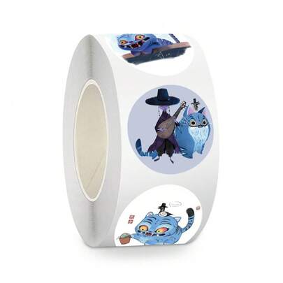 500 piezas/Rollo Pegatinas de dibujos animados de tigre de tema de The Witcher, 10 estilos mixtos de pegatinas decorativas adecuadas para equipaje y cuadernos