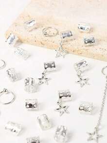 30pcs Silver Tone Star Tassel Dreadlock Beads & Hair Cuffs, Metal Pendant Hair Accessories, Y2K Punk Boho Festival Hair Jewelry,   Viral Hair Charms For Braids & Locs, Perfect For St. Patrick's Day, Easter & Mother's Day Party, Beach & Concert Outfits, Head Accessories For Women & Girls - 銀色 - 查看 3