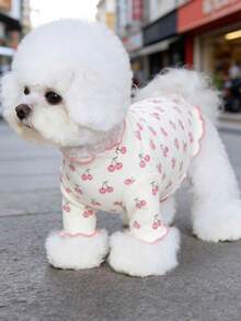 1pc Pet Dog/Cat Clothes, Bow Print Pink Bow Decor Sweater, Breathable Comfortable Anti-Shedding Casual Outfit For Teddy, Poodle, Chihuahua, Spring & Autumn - Multicolor - View 21
