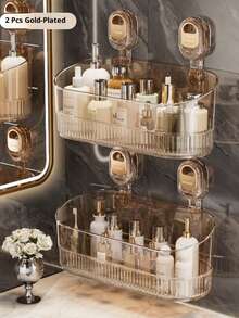 No Drill Strong Suction Cup Storage Box, Luxury Transparent Large Capacity, Bathroom Kitchen Wall Mounted Organizer Basket - Multicolor - View 9