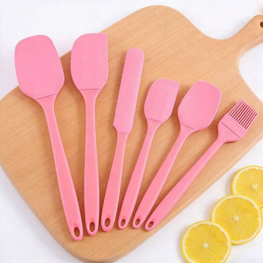 6pcs Silicone Scraper Set, Includes 6 Kitchen Tools With Silicone Brush Heads, Heat Resistant, Suitable For Scraping Food Residue, Baking, Cooking And Mixing In Various Scenarios - View 1