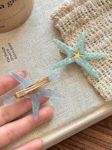 可爱海星发夹，海洋风女孩侧夹，夏季海滩海洋元素优雅发饰 - 彩色 - 查看 2