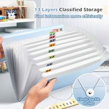 A4 File Folder 13 Layers Large Capacity File Bag Waterproof Test Paper Storage Booklet Stretch Buckle Design Document Organizer - Single Piece - View 2