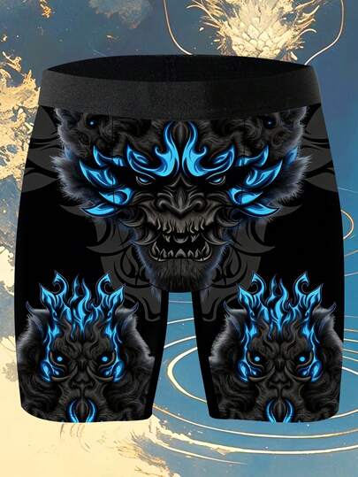 DOKER 1 chiếc quần đùi nam độc đáo, quần boxer nam in họa tiết Trung Quốc tối màu, quần đùi nam họa tiết truyền thống, vải dệt kim, kiểu dáng thể thao rộng rãi, thoáng khí và thấm hút mồ hôi, mềm mại và thân thiện với da, quần lót boxer nam thể thao thường ngày.