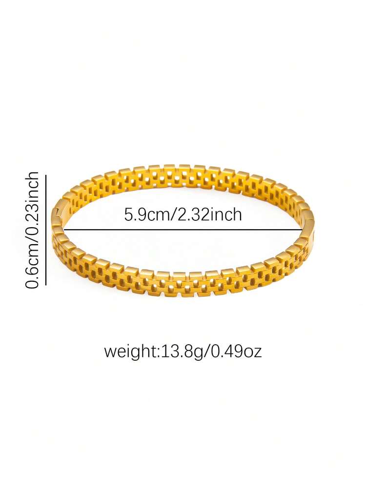 1 pieza Brazalete de acero inoxidable con baño de oro de 18K y diseño geométrico, joyería minimalista unisex resistente al agua y a la oxidación, en colores dorado y plateado - Pulsera en forma de huevo cuadrado pequeño - Añade 2