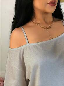 Plus Size Round Neck Short Sleeve T-Shirt, Regular Hem, Knit Fabric, Medium Stretch Top Casual Summer - Grey - View 2