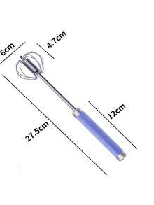 1pc Portable Stainless Steel Rotary Egg Beater, Semi-Automatic 28CM Egg Mixer, Press-Type Manual Whisk, Kitchen Gadget & Camping Cookware - Multicolor - View 5