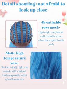 Synthetic Long Straight High Level Wig Light Blue With Cosplay Wig With Bangs For Women Natural Hair Heat Resistant Fiber - Multicolor - View 4