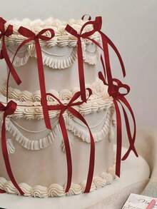 20pcs/10pcs Vintage Ribbon Bow Cake Decorations, Valentine's Day Cake Decor, Party Decorations, Bow Cake Decor Accessories, Ribbon Cake Decorating Supplies, Wedding Anniversary Birthday Cake Decor - Multicolor - View 1