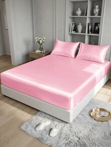 2/3pcs Luxury Satin Bedding Set, Bedding Ensemble, Bed Sheet Set, Bed Cover Set, Solid Color Mattress Protector Set, Soft & Comfortable Bedroom Bedding Set, Deep Pocket Mattress Cover, 1pc Mattress Cover With 1/2pcs Pillowcase, Bed Cover Set, Fit For Double/Full/Queen Size Bed, Super Soft Breathable, Silky Smooth, Wrinkle-Resistant, Machine Washable Bed Sheets - Pink - View 7