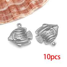 5/10个不锈钢海洋动物吊坠，包括海星、贝壳、海豚等镂空造型，适合夏季海滩主题，可用于夏威夷珠宝制作。 - 彩色 - 查看 21