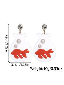 1 Đôi bông tai nữ hình cá vàng ngộ nghĩnh bằng acrylic, kiểu dáng độc đáo, đính ngọc trai và đá pha lê, thích hợp cho dã ngoại mùa xuân, mặc hàng ngày, phụ kiện trang sức đa năng. - Nhiều màu - Xem 7