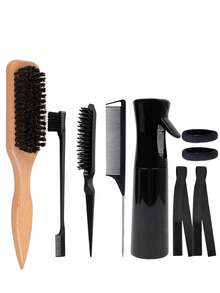 Unisex Slick Back Hair Brush Set, Nylon Teasing And Smoothing Brush Kit With Rat Tail Comb, Edge Brush, Spray Bottle And Hair Ties For Sleek Bun, Ponytail, Parting, Backcombing, Hairline Styling And Flyaway Control - Multicolor - View 14