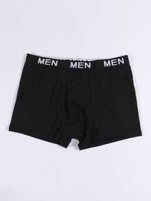 2条装男士简约日常三角裤，性感臀部字母印花图案，弹性腰带内裤 - 黑色 - 查看 3