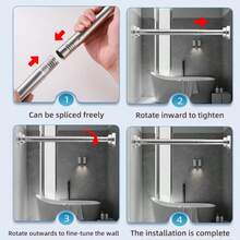 27.56-84.65英寸重型伸缩窗帘杆，黑银色，防锈，无需钻孔，不锈钢弹簧杆，带超宽防滑垫，适用于浴室/厨房/衣柜 - 浴簾桿 - 查看 10