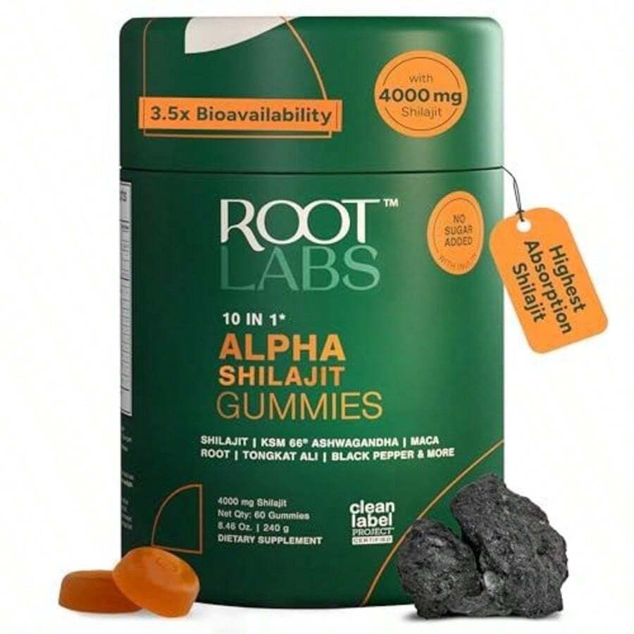 Root Labs Alpha 10-In-1 Shilajit Gummies 4000 Mg | New Year New Me Edition | Start 2026 Strong | Energy, Stamina & Focus | Zero Sugar | KSM-66 Ashwagandha, Tongkat Ali, Maca | Vegan | 60 Count | Transform Your Health Goals - 300克 - 查看 1