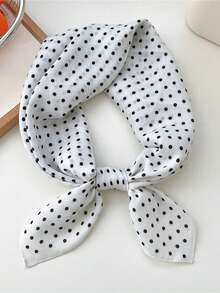 1pc Fashionable Casual Polka Dot & Herringbone Print Linen-Like Square Scarf/Headwrap, Faux Velvet Fabric, Versatile For Daily Wear And Travel - Brown Polka Dots - View 5