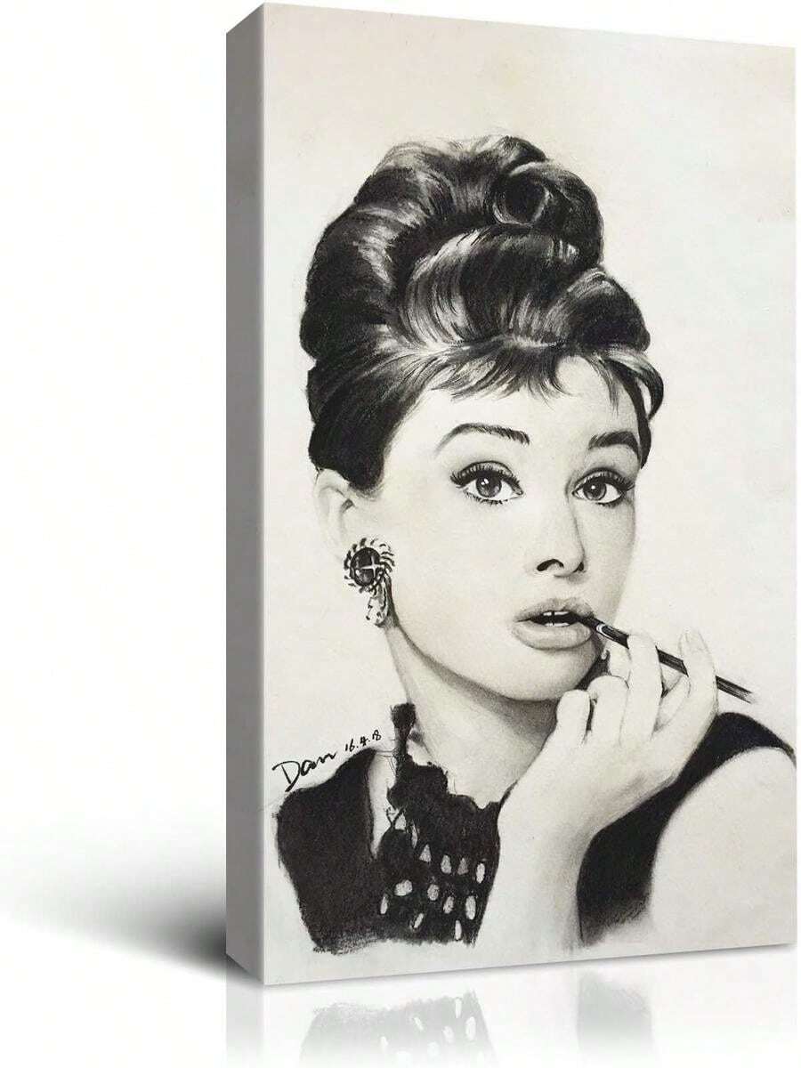 Denozer Canvas Wall Art Poster 16 X 24 Inch Classic Movie Stars Painting Girl & Woman Bathroom Female Portrait Artwork Home Decor For Living Room Bedroom - 1PC - View 1