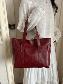 Túi đeo vai nữ màu đỏ bằng chất liệu giả da mềm mại, dung tích lớn, nhẹ, có khóa kéo, kiểu dáng tối giản, thích hợp cho mua sắm và đi làm. - Đỏ - Xem 2