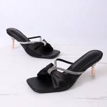 Sandalias de tacón alto de punta fina con adornos de cristal para mujer - Negro - Ver 10