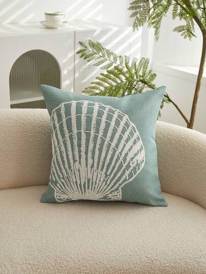 LCUHPCL 1pc Seashell Embroidery Throw Pillow Cover, Waterproof Ocean Style Home Decor For Living Room, Bedroom, Party, All Seasons