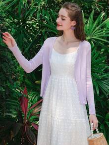 Women's Fashionable Vacation Casual Lightweight Linen Knit Sweater - Purple - View 6