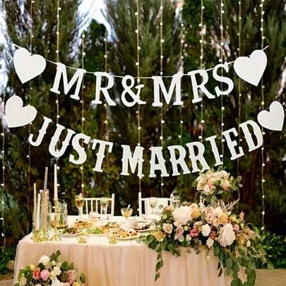2 set/Striscione "Just Married" Striscione "MR&MRS" Decorazione corona nuziale, adatto per regali da sposa, matrimonio, fidanzamento, decorazione per auto e feste