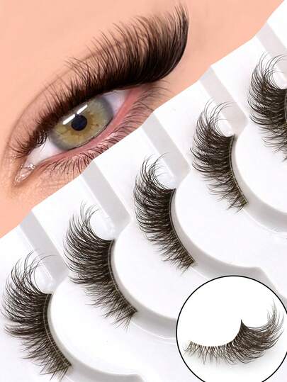 GROINNEYA 6 Pairs Brown Half-Strip False Eyelashes Naturally Elongate Eye Corners Cat Eye Lashes Soft Clear Band Eyelashes Delicate Wispy Fake Eyelashes Comfortable Natural Look Half Eye Lashes,Suitable For Daily,Party Makeup