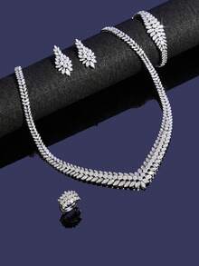 5pcs/Set Necklace Earring Ring Bracelet Jewelry Set For Women Wedding Party Zirconia CZ Saudi Arabia Dubai Bridal Jewelry - B0463-r4S - View 5