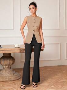 Áo vest không tay ôm sát, thanh lịch, quyến rũ, phong cách cổ điển dành cho nữ, áo croptop công sở thường ngày, thích hợp cho mùa xuân/hè. - màu nâu - Xem 4