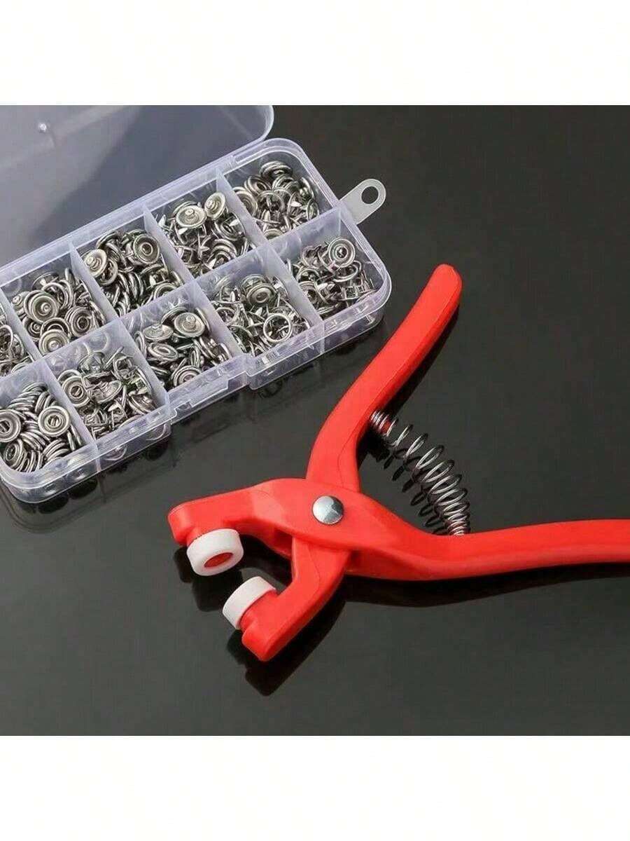 金属按扣及钳子工具套装，全新按扣紧固工具包，含钳子，五爪扣，按扣套装，含手动压接钳，适用于DIY工艺品、服装、帽子、缝纫（9.5毫米） - A - 查看 1