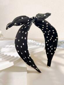 1件装女士波点兔耳打结发箍，宽边蝴蝶结布艺发带发饰 - 彩色 - 查看 4