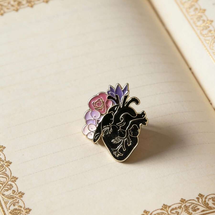 1 chiếc ghim cài áo hình trái tim hoạt hình màu đen, phụ kiện đa năng dùng hàng ngày. - Nhiều màu - Xem 1