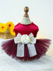 PETCIRCLE 1pc Pet Dress, Dog Spring/Summer New Arrival Tulle Skirt, Breathable Comfortable Small Dog Wedding Dress - Red - View 2