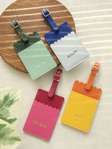 1pc Customized Dual-Color Shell Shaped Luggage Tag Personalized Initials Gold Foil Printing Privacy Name Card Handmade Vintage Vibes - Multicolor - View 3