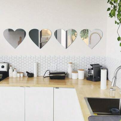 6片心形镜面墙贴，自粘式镜面装饰，适用于卧室、客厅、浴室，创意墙面装饰，打造独特室内装饰
