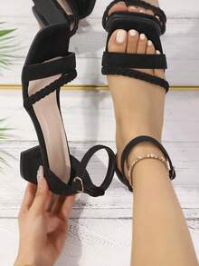 Women's Strap Gorgeous Chunky Heel Sandals, New Summer Mid-Heel High Heels - Black - View 1