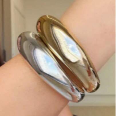 Pulseira Grossa Oval Folhada Ideal Para Festas e Casamento-525