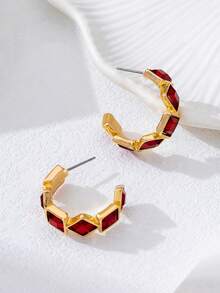 1 Pair Luxurious Fashion Exaggerated Creative Metal Frame C-Shape Rhinestone Embellished Earrings, Suitable For Women's Evening Gala, Cocktail Party, Vacation Wear, Holiday Gift - C-shaped Earrings - View 7