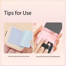 Portable Puff Oil Blotting Paper With Mirror, Rose Fragrance Oil Absorbing Sheets, Face Oil Control & Makeup Touch Up Kit - Pink - View 2