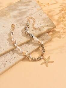 1pc Bohemian Starfish & Seashell Pendant Metal Anklet, Suitable For Daily Wear And Vacation, The Shape, Size And Surface Pattern Of The Seashell Is Random - Multicolor - View 4