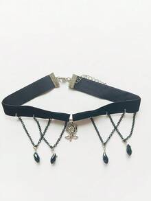 1件装女士哥特式山茶花吊坠项链，暗黑风格水滴吊坠项链，甜美性感女孩颈链 - 彩色 - 查看 6