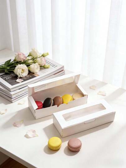 4pcs/8pcs/30pcs Rectangular Window Macaron Boxes, Bread Boxes, Dessert Boxes, Donut Boxes, Chocolate Boxes, Candy Packaging Boxes