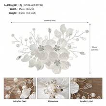 1pc Handmade Floral Crystal Bridal Hair Clip - White - View 4