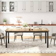 Mesa de comedor industrial de 71 pulgadas para mesa de cocina rectángulo de 4-6 personas con patas de metal, esquinas redondas, escritorio, para granja moderna, para cocina, comedor, montaje rápido - Marrón vintage - Ver 5