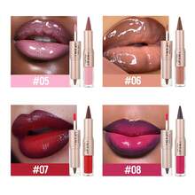 QIUFSSE Lip Liner & Gloss Lipstick Combo - 2 In 1 Dual-Ended Lip Combo Set, Black Velvet Matte Lip Liner & Buildable Clear Mirror Glowy Lip Gloss Kit For Women, Long Wear Shiny Plumping Finish, 08 - 2In1 Lipstick Lipgloss#08 - 查看 5