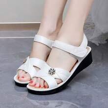 Women's Summer Sandals - Casual Solid Color, Breathable Hollow Design, Hook And Loop Closure, Flat Heel Beach Shoes, Multifunctional Flat Sandals | Comfortable Fit - White - View 4